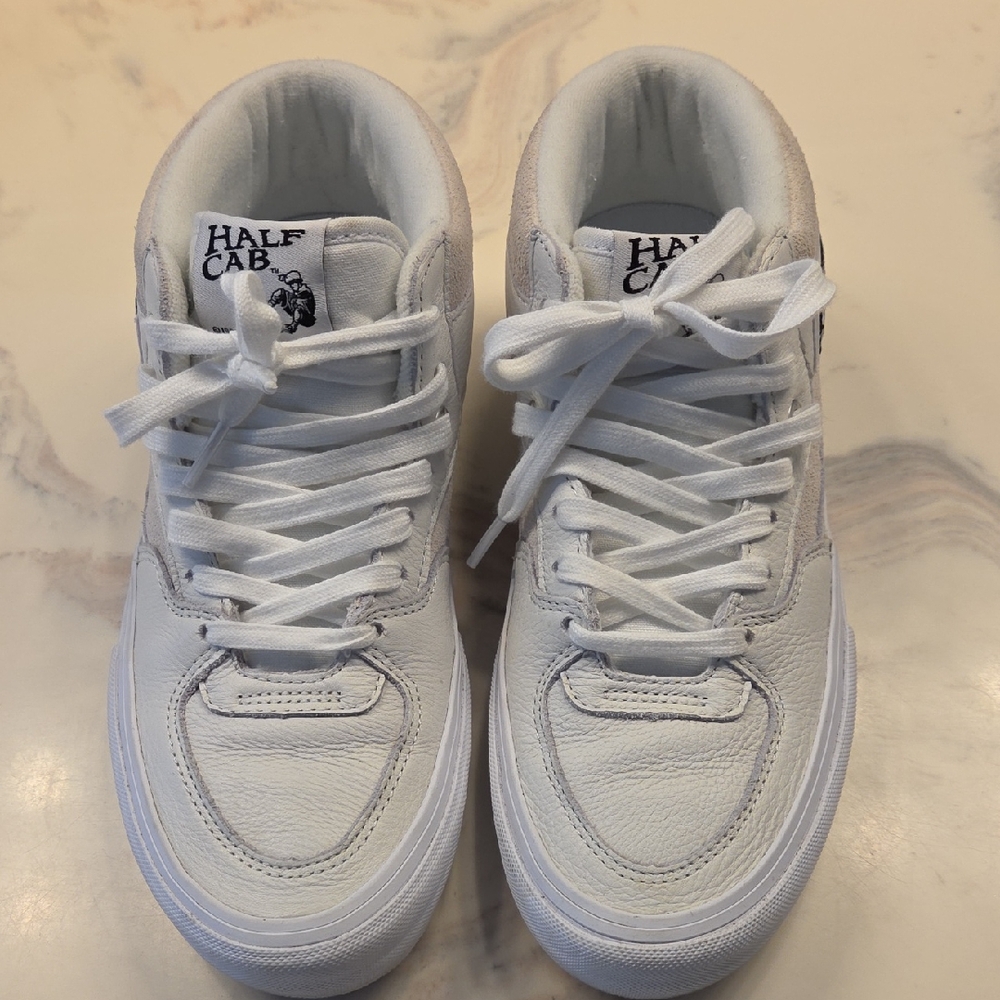 Vans White Half Cab Leather High-Top Sneakers Mens Eize 6.5